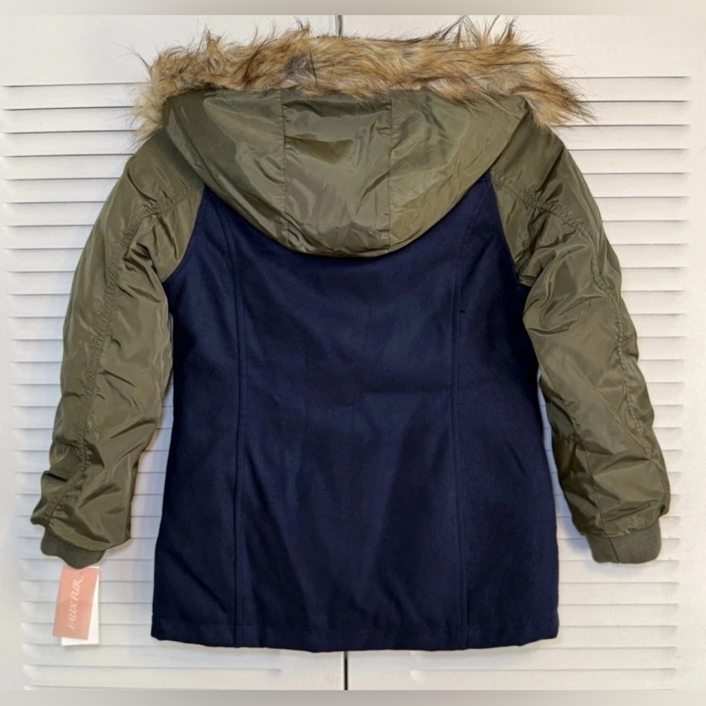 NEW Jessica Simpson Girls Heavy Blue Olive Coat Faux Fur Hood Medium 10 / 12 - Picture 9 of 13